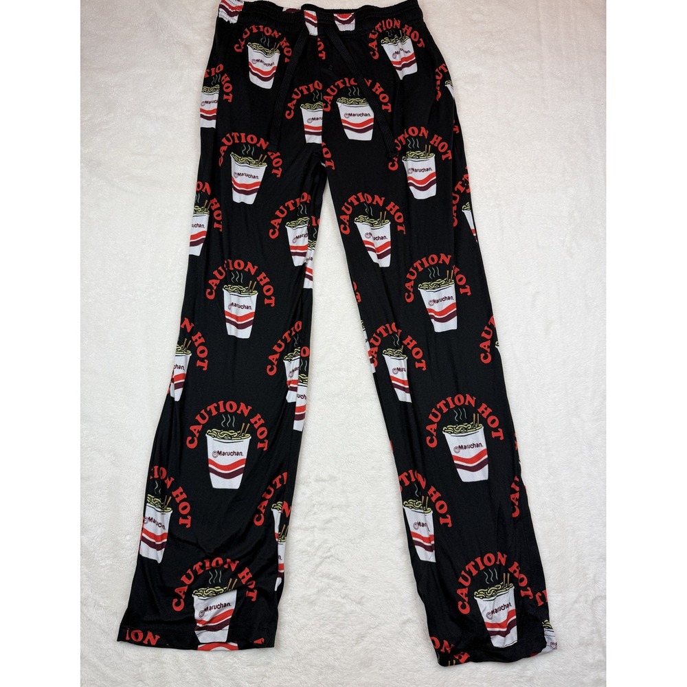 Maruchan Instant Lunch Ramen Cup Novelty Pajama Pants Black Caution Hot Print